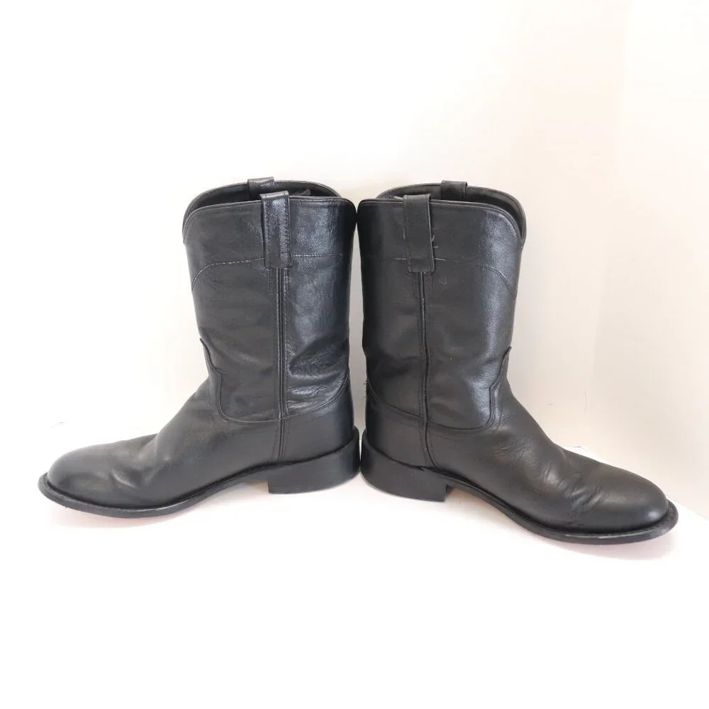 Old West Black Leather Western Men's Cowboy Boots Size 9.5 EE Made in India‎
